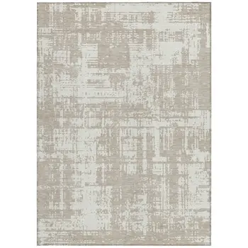 9' X 12' Taupe And Ivory Abstract Washable Indoor Outdoor Area Rug