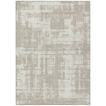 9' X 12' Taupe And Ivory Abstract Washable Indoor Outdoor Area Rug