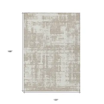 10' X 14' Taupe And Ivory Abstract Washable Indoor Outdoor Area Rug