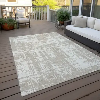 10' X 14' Taupe And Ivory Abstract Washable Indoor Outdoor Area Rug