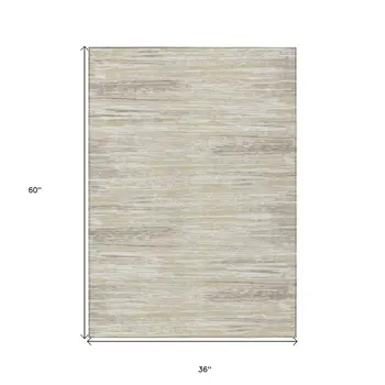 3' X 5' Beige Brown And Ivory Striped Washable Indoor Outdoor Area Rug