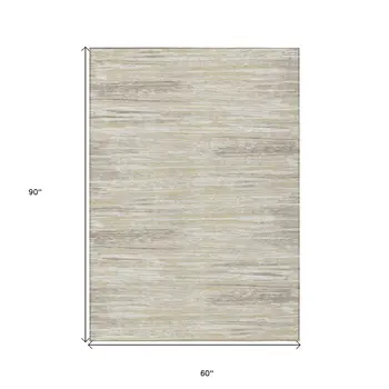 5' X 8' Beige Brown And Ivory Striped Washable Indoor Outdoor Area Rug