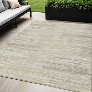 5' X 8' Beige Brown And Ivory Striped Washable Indoor Outdoor Area Rug