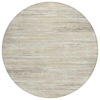 8' Beige Brown And Ivory Round Striped Washable Indoor Outdoor Area Rug