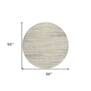 8' Beige Brown And Ivory Round Striped Washable Indoor Outdoor Area Rug