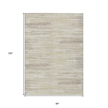 8' X 10' Beige Brown And Ivory Striped Washable Indoor Outdoor Area Rug
