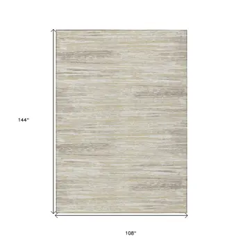 9' X 12' Beige Brown And Ivory Striped Washable Indoor Outdoor Area Rug