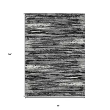 3' X 5' Black And Ivory Striped Washable Indoor Outdoor Area Rug