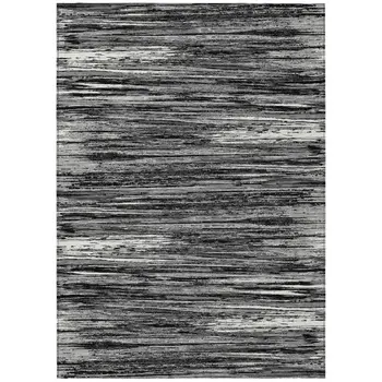 3' X 5' Black And Ivory Striped Washable Indoor Outdoor Area Rug