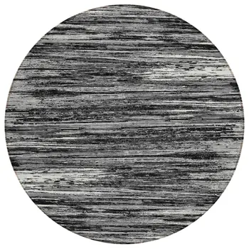 8' Black And Ivory Round Striped Washable Indoor Outdoor Area Rug