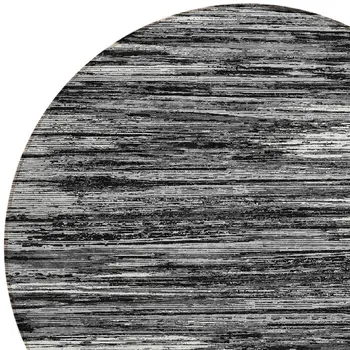 8' Black And Ivory Round Striped Washable Indoor Outdoor Area Rug