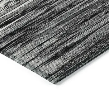 8' X 10' Black And Ivory Striped Washable Indoor Outdoor Area Rug