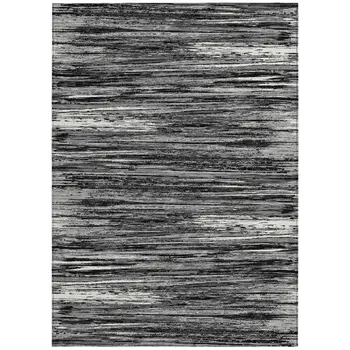 10' X 14' Black And Ivory Striped Washable Indoor Outdoor Area Rug