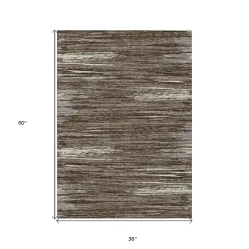 3' X 5' Brown And Ivory Striped Washable Indoor Outdoor Area Rug