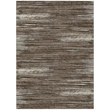 3' X 5' Brown And Ivory Striped Washable Indoor Outdoor Area Rug