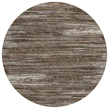 8' Brown And Ivory Round Striped Washable Indoor Outdoor Area Rug