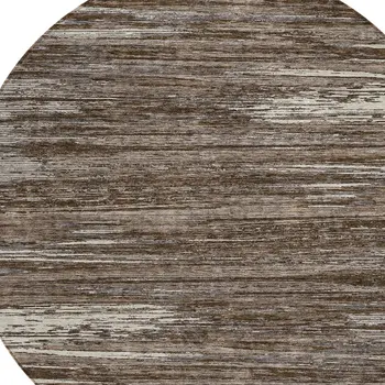 8' Brown And Ivory Round Striped Washable Indoor Outdoor Area Rug