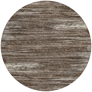 8' Brown And Ivory Round Striped Washable Indoor Outdoor Area Rug