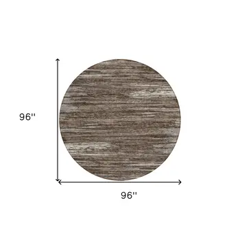 8' Brown And Ivory Round Striped Washable Indoor Outdoor Area Rug