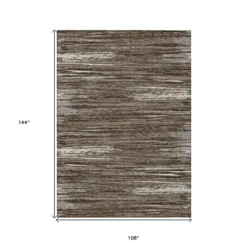 9' X 12' Brown And Ivory Striped Washable Indoor Outdoor Area Rug