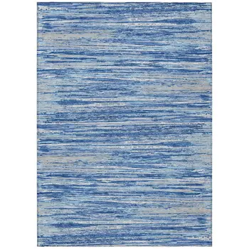 3' X 5' Blue Gray And Ivory Striped Washable Indoor Outdoor Area Rug