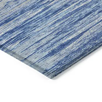 3' X 5' Blue Gray And Ivory Striped Washable Indoor Outdoor Area Rug