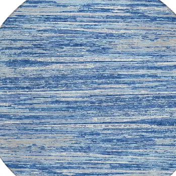 8' Blue Gray And Ivory Round Striped Washable Indoor Outdoor Area Rug