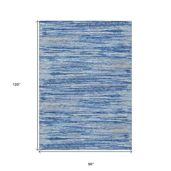 8' X 10' Blue Gray And Ivory Striped Washable Indoor Outdoor Area Rug