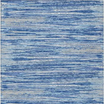 9' X 12' Blue Gray And Ivory Striped Washable Indoor Outdoor Area Rug