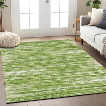 3' X 5' Green And Ivory Striped Washable Indoor Outdoor Area Rug