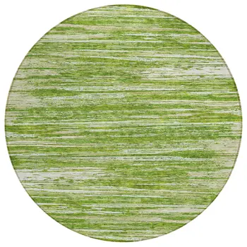 8' Green And Ivory Round Striped Washable Indoor Outdoor Area Rug