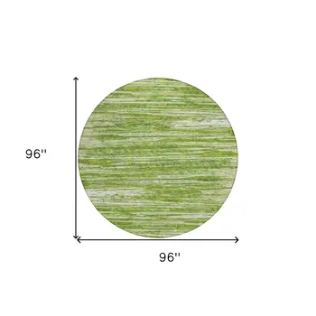 8' Green And Ivory Round Striped Washable Indoor Outdoor Area Rug