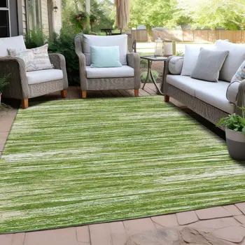8' X 10' Green And Ivory Striped Washable Indoor Outdoor Area Rug