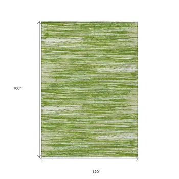 10' X 14' Green And Ivory Striped Washable Indoor Outdoor Area Rug