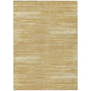 5' X 8' Gold Gray And Ivory Striped Washable Indoor Outdoor Area Rug