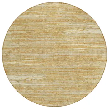8' Gold Gray And Ivory Round Striped Washable Indoor Outdoor Area Rug