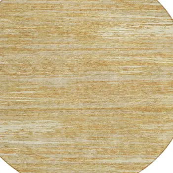 8' Gold Gray And Ivory Round Striped Washable Indoor Outdoor Area Rug