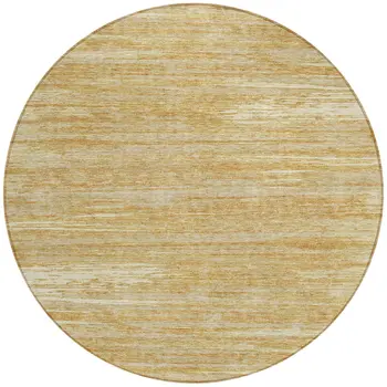 8' Gold Gray And Ivory Round Striped Washable Indoor Outdoor Area Rug