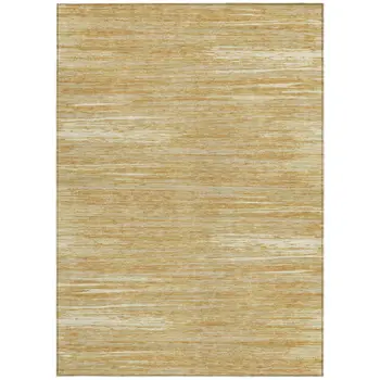 9' X 12' Gold Gray And Ivory Striped Washable Indoor Outdoor Area Rug