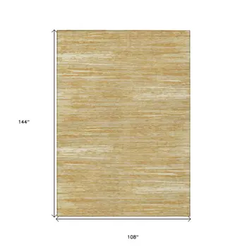 9' X 12' Gold Gray And Ivory Striped Washable Indoor Outdoor Area Rug