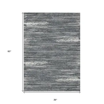 3' X 5' Gray And Ivory Striped Washable Indoor Outdoor Area Rug