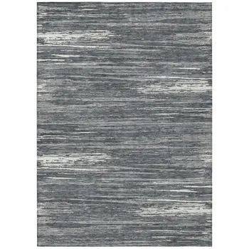 3' X 5' Gray And Ivory Striped Washable Indoor Outdoor Area Rug