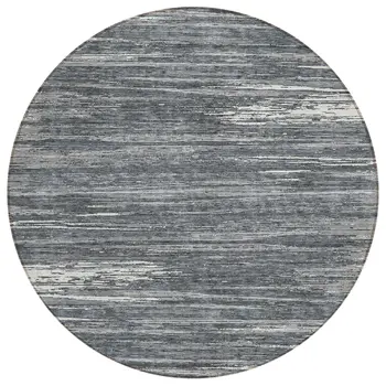 8' Gray And Ivory Round Striped Washable Indoor Outdoor Area Rug