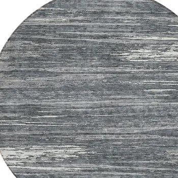 8' Gray And Ivory Round Striped Washable Indoor Outdoor Area Rug