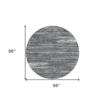 8' Gray And Ivory Round Striped Washable Indoor Outdoor Area Rug