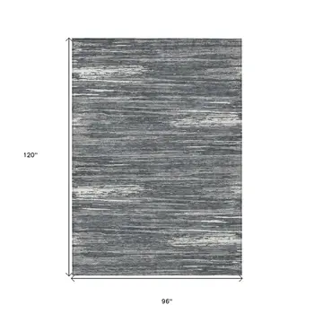 8' X 10' Gray And Ivory Striped Washable Indoor Outdoor Area Rug