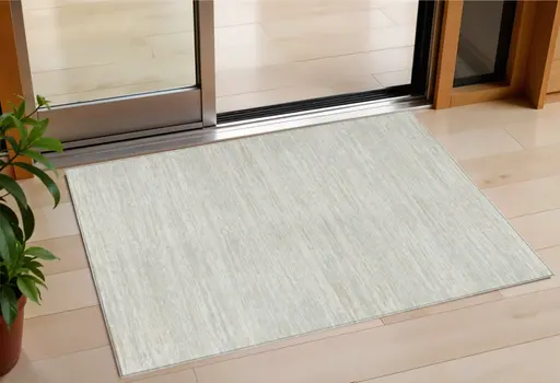 3' X 5' Ivory And Gray Striped Washable Indoor Outdoor Area Rug