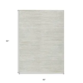 5' X 8' Ivory And Gray Striped Washable Indoor Outdoor Area Rug