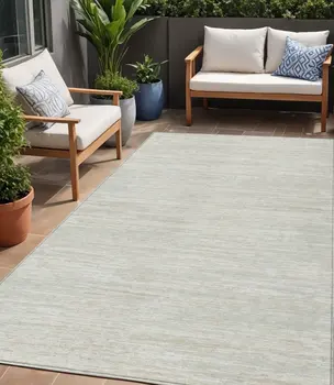 5' X 8' Ivory And Gray Striped Washable Indoor Outdoor Area Rug