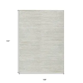 9' X 12' Ivory And Gray Striped Washable Indoor Outdoor Area Rug